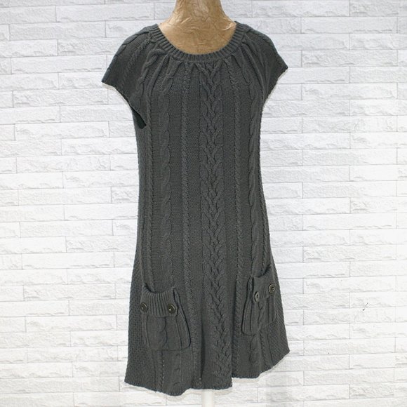 STYLE & CO Dress Sweater Knit Short Sleeve Charcoal Grey Cable Stitch Medium - Picture 1 of 12